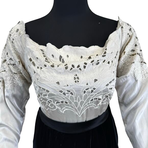 Vintage Nancy Johnson Off-Shoulder Velvet & Lace Midi Dress – Sz 14 - Picture 7 of 16